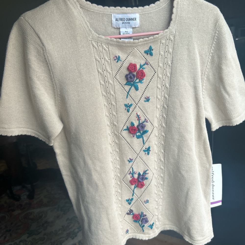 Alfred Dunner Cream Floral Knit Top